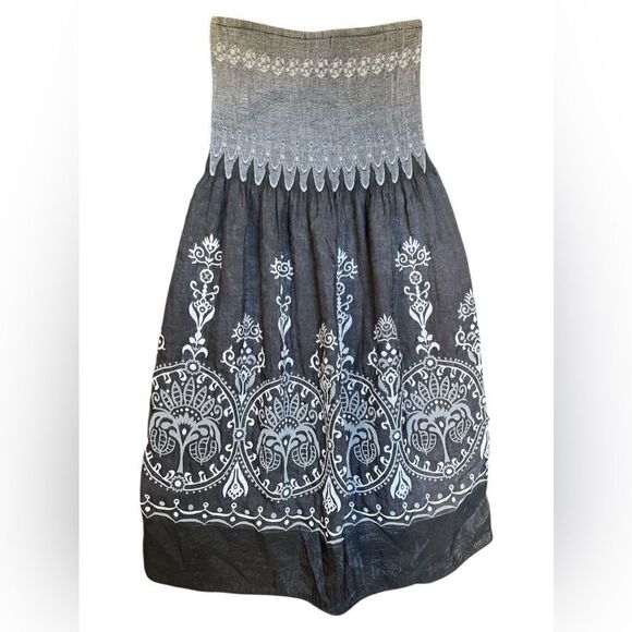 OneSize P sheerConvertible Tube Dress Midi Skirt Black Gray Floral Draped Ruched - Picture 2 of 4